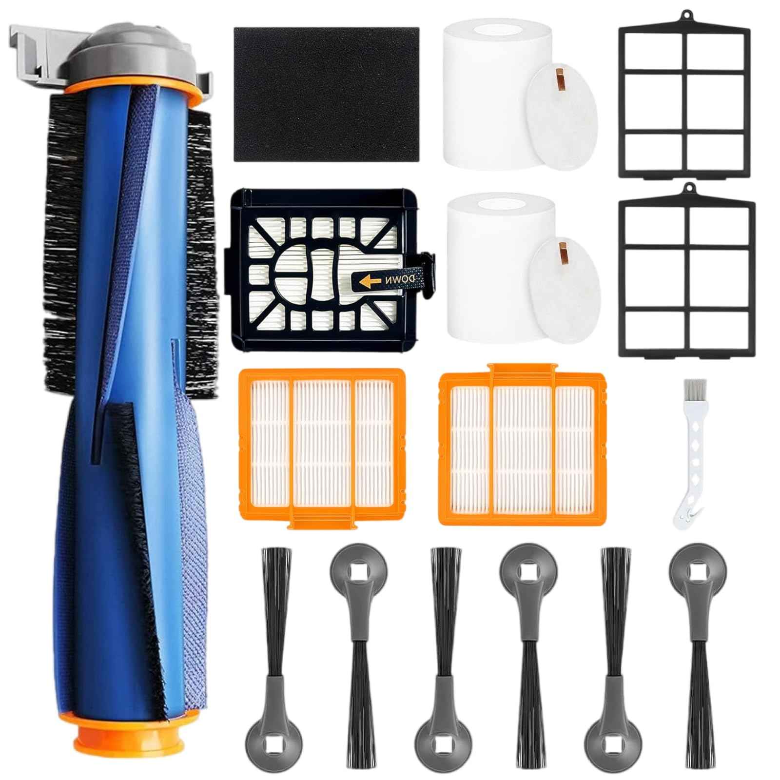 Replacement Parts Compatible with Shark AI AV2501S AV2511AE AV2501AE RV2502AE RV2610WA AV2510AOUS RV2520AOUS Robot Vacuum Cleaner, 1Main Brush, 2 motor pre-filters, 2Foam Filters, 6Side Brushes