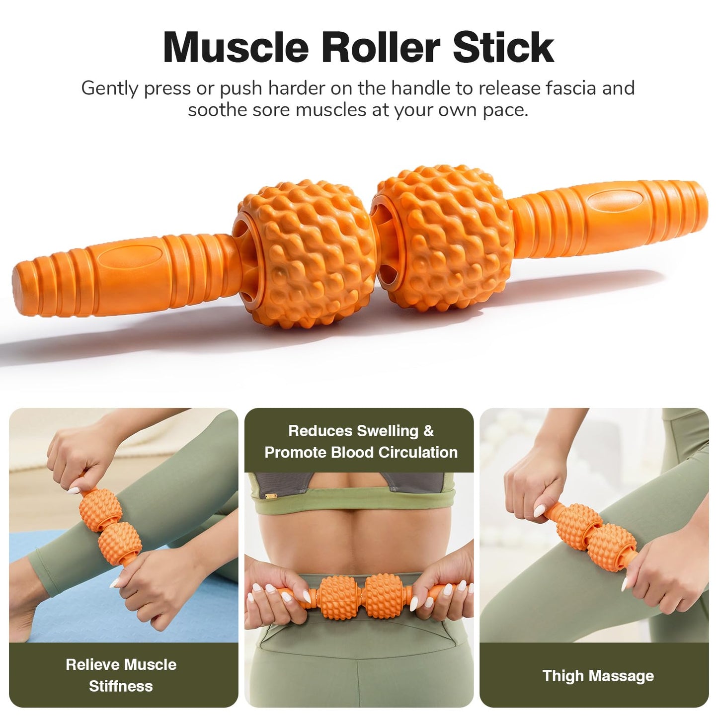 LTHTRADE 5 in 1 Foam Roller Set - Deep Tissue Foam Roller, Muscle Roller Stick, Massage Ball, Resistance Band for Physical Therapy & Deep Tissue Muscle Massage (Orange)