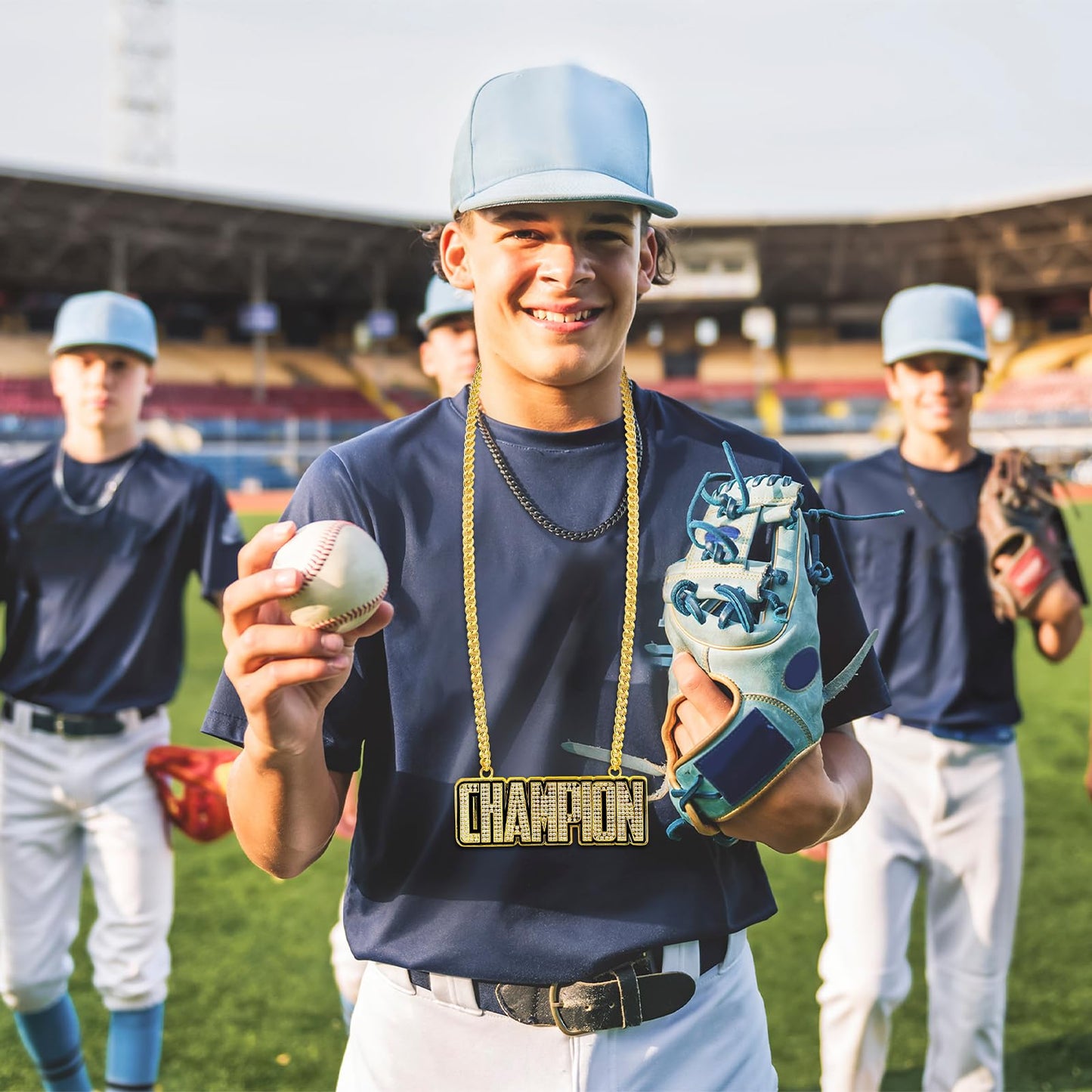 Cunno Champion Chains Medal Necklace MVP Chain Award Winner Prize Trophy Award Pendant for Team Fantasy Football Soccer Baseball Basketball Softball