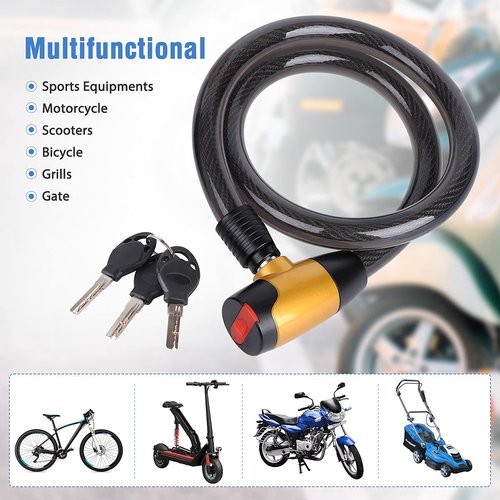 FOBOZONE Bike Cable Lock with Keys, 4FT x 23 mm Bike Lock Cable, Durable Steel, Anti-Theft Outdoor Waterproof Locks for Bike, Ebike, Scooter, Motorcycle, Warehouse, Fence Shed, Gate