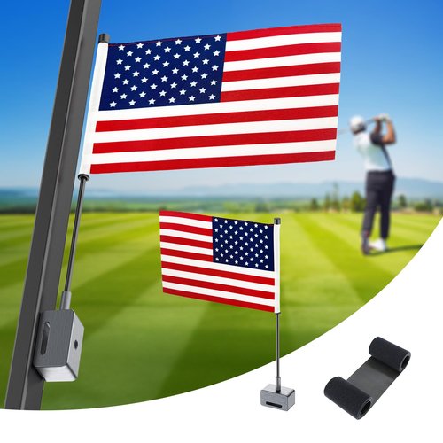 Magnetic Golf Cart Flag, Aluminum Alloy Base, 9 x 6" American Golf Flag with Dual Mounting Positions, Stable Installation Golf Pin Flag for Golf Carts, Golf Gifts