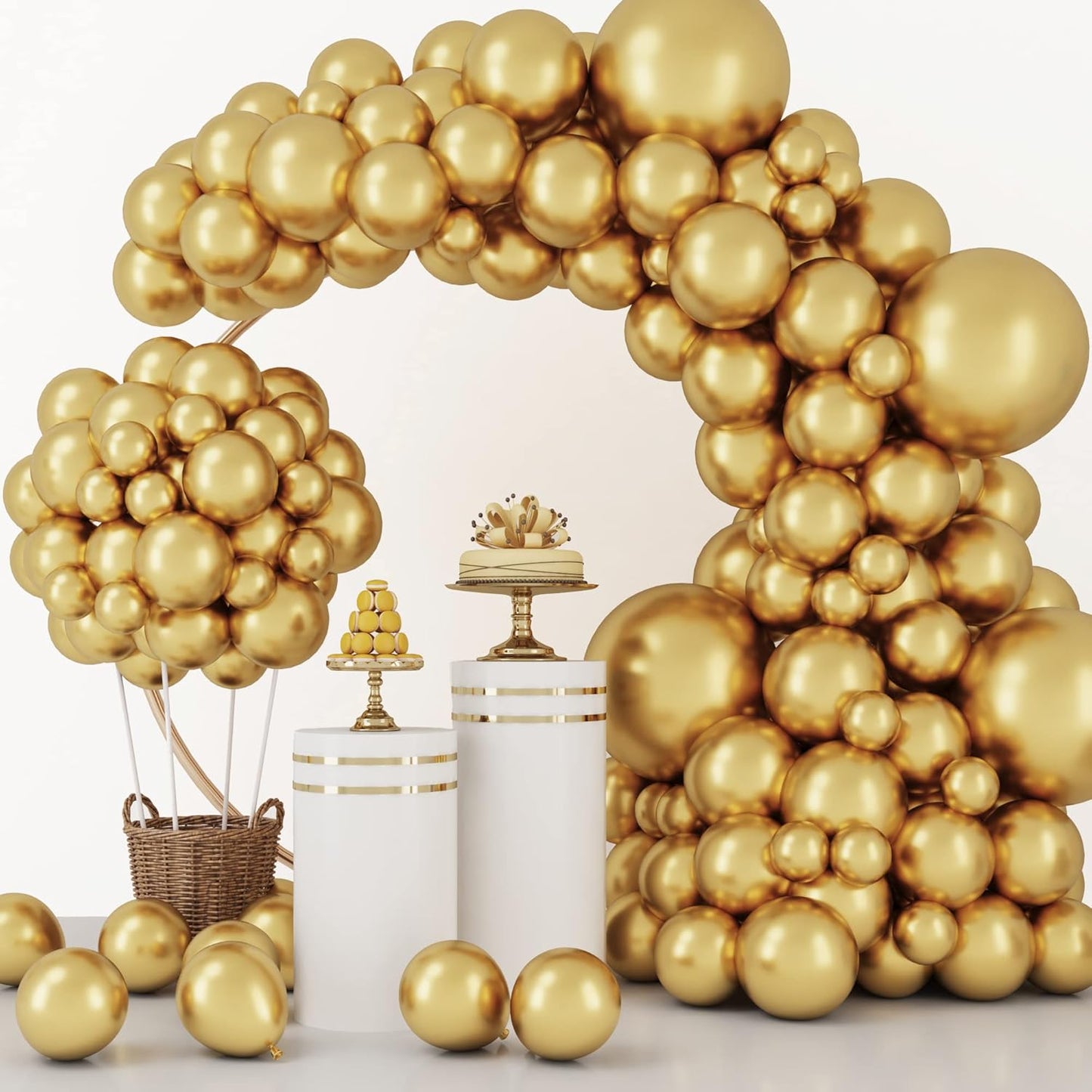 RUBFAC Gold Balloons - 129-Piece Metallic Balloon Garland Kit for Graduation, Weddings & Birthdays