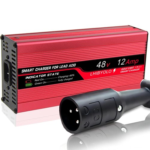 LHIBYOLO 48V Golf Cart Battery Charger for 12A Club Car,with 3 Pin Round Plug, 12 Amp Golf Cart Battery Charger 48 Volt Club Car Charger,16FT