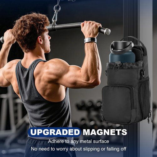 Magnetic Gym Bag Water Bottle Holder for Men and Women, Upgraded Magnetic Gym Bag, Water Bottle Holder With Strap (Black)