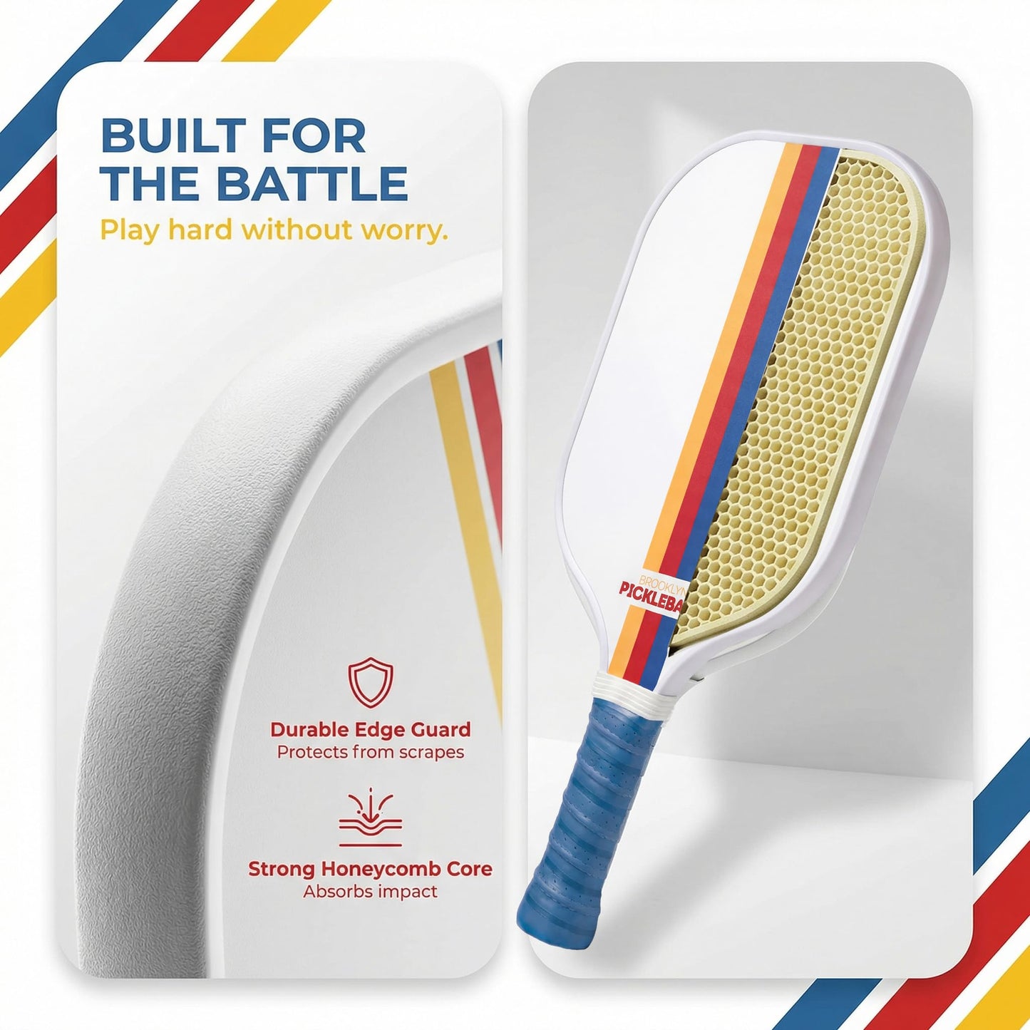 Premium Pickleball Paddles for All Skill Levels – USAPA Approved, Honeycomb Core & Cushioned Grip – Carbon Fiber White Pickle Ball Paddle Set – Made by Brooklyn Pickleball Co.