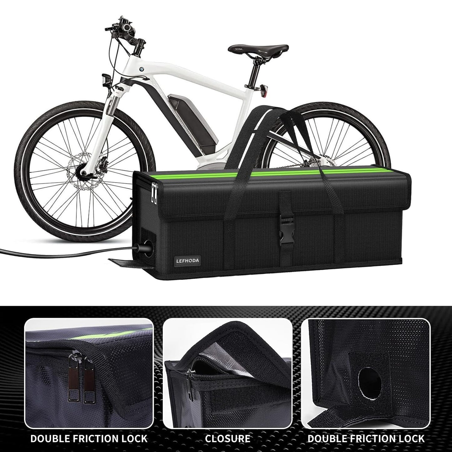 LEFHODA Fireproof E-Bike Battery Bag Case with 6-Layer Protection Up to 1400°C, Waterproof & Explosion-Proof, Large Capacity Lipo Safe Bag for Storage, Transport & Charging