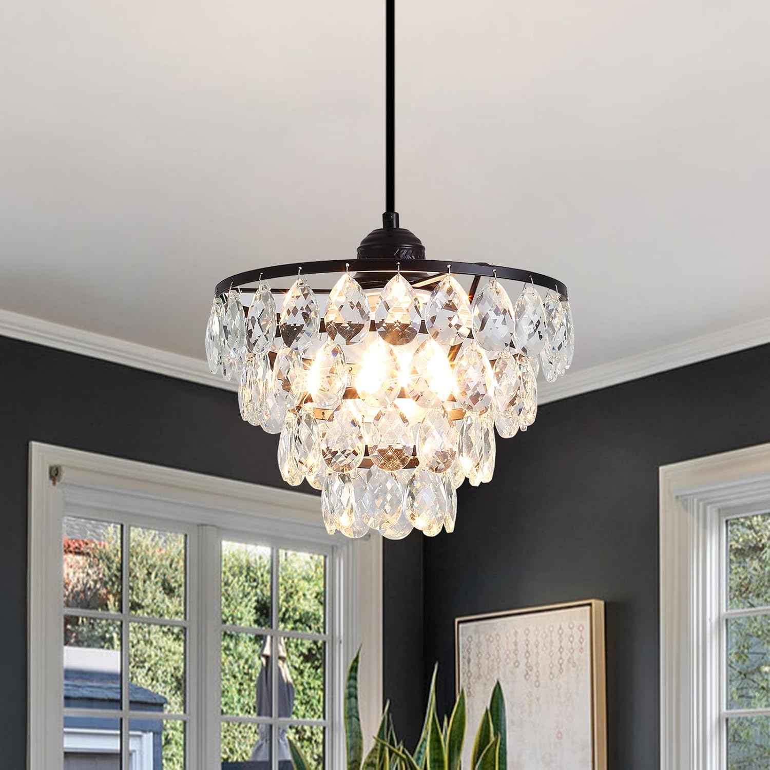 Gold Crystal Mini Chandelier - Modern Flush Mount Ceiling Light for Hallway & Bedroom