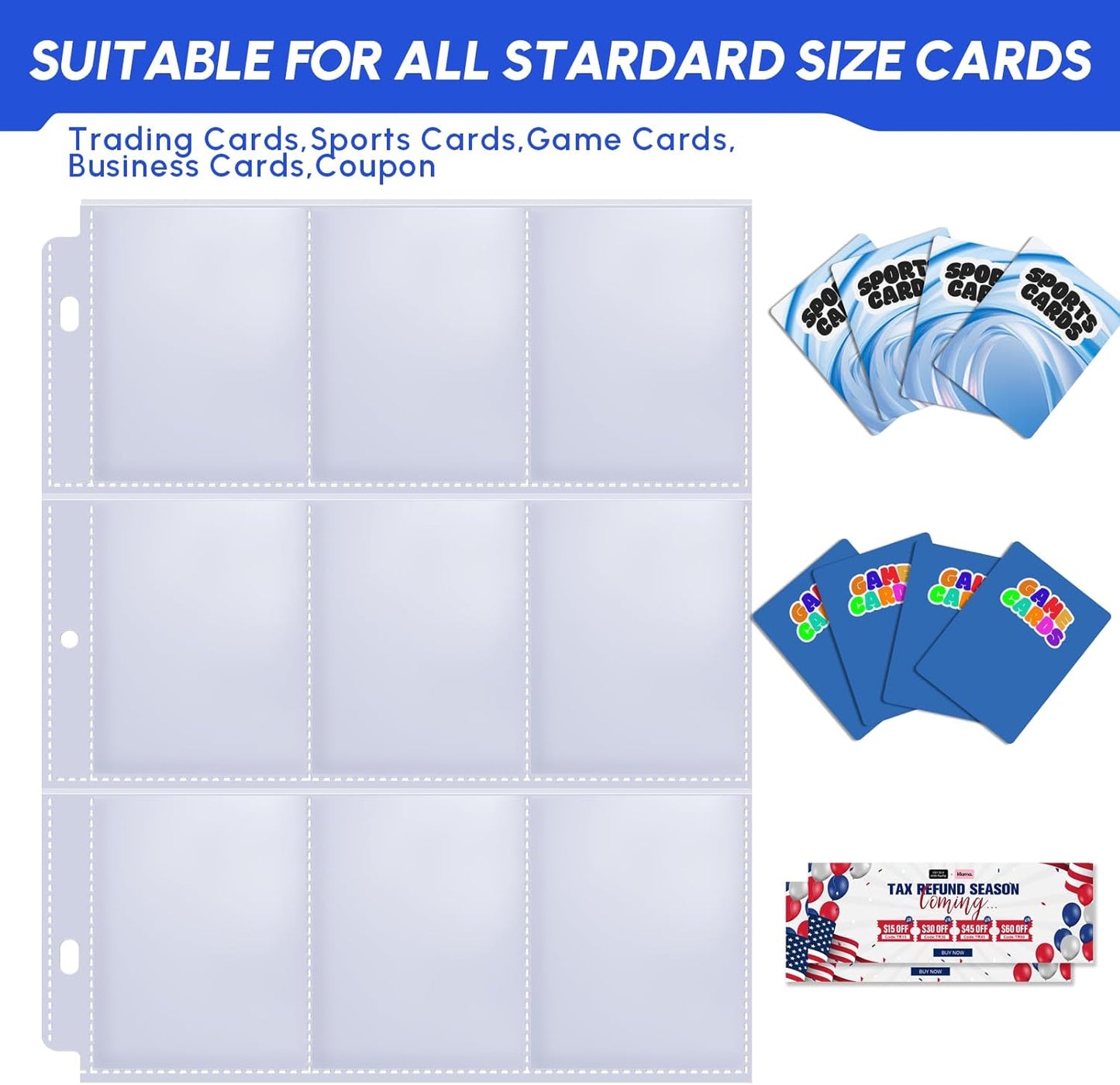 Skiennix 200-Pack Trading Card Sleeves - 9 Pocket Page Protectors for 3-Ring Binders | Ideal for Sports Cards