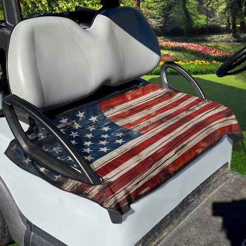 FUIALDOLG Golf Cart Seat Cover, Golf Cart Seat Towel Blanket, American Flag Print Protects Cushion Fits All EZGO,Yamaha,More 2-Seater Golf Carts,50 "x 30.9" Seat Cushion
