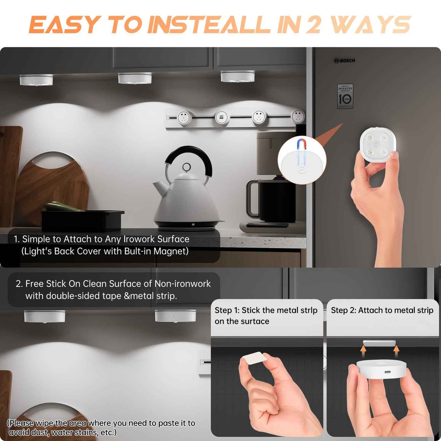 3PCS Motion Sensor Step Light, Wireless Rechargeable Puck Lights with Remote, Under Cabinet Lights with 3 Colors&RGB, Magnet Stick on Light for Closet, Hallway, Stairway, Bathroom, Bedroom, Kitchen