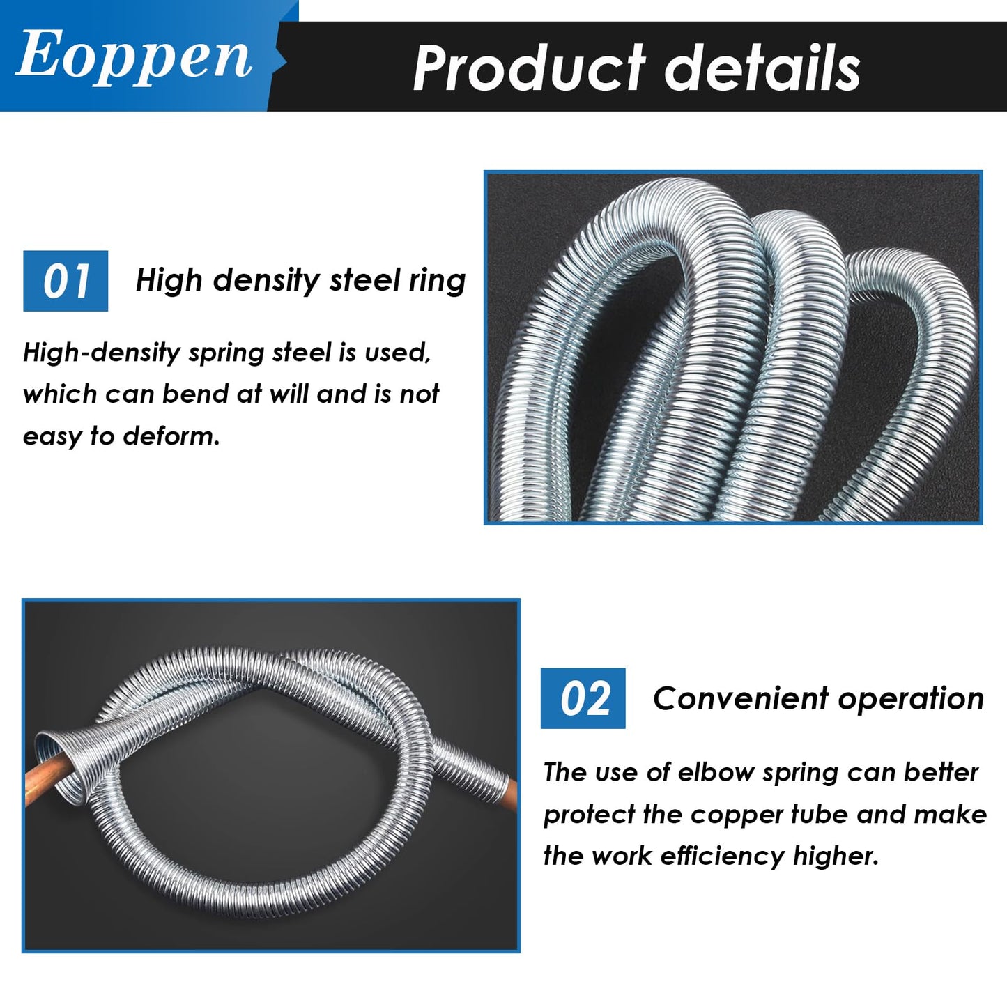 Eoppen Spring Tubing Benders Kit 1/4, 5/16, 3/8, 1/2 and 5/8 Inch 5 in 1 Tube Bender Set for Copper, Brass, Aluminum and Thin Steel Tube