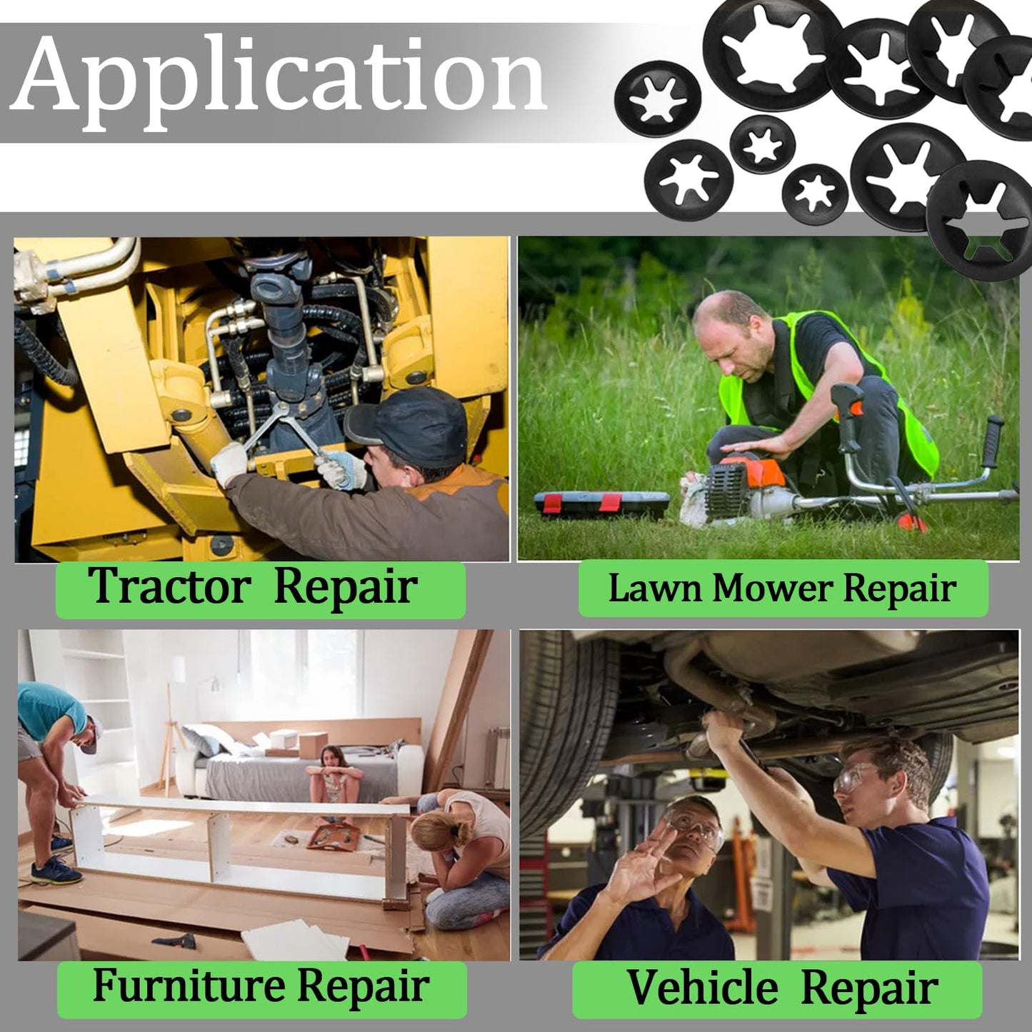 Ruibapa 360 PCS Internal Tooth Star Lock Washers 9 Sizes Push On Locking Washers Speed Clips Fasteners Assortment Kit