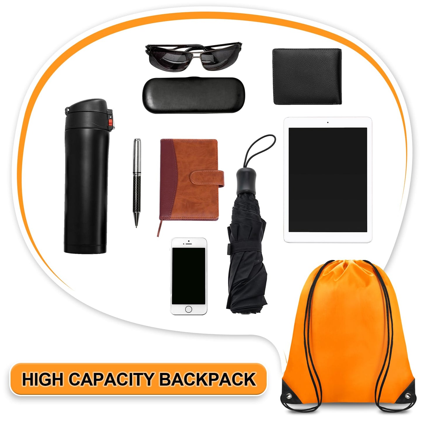 Grneric Drawstring Backpack Bulk 42 Pcs String Backpack Drawstring Bags Cinch Bag Sackpack for Men Women Gym (Orange)