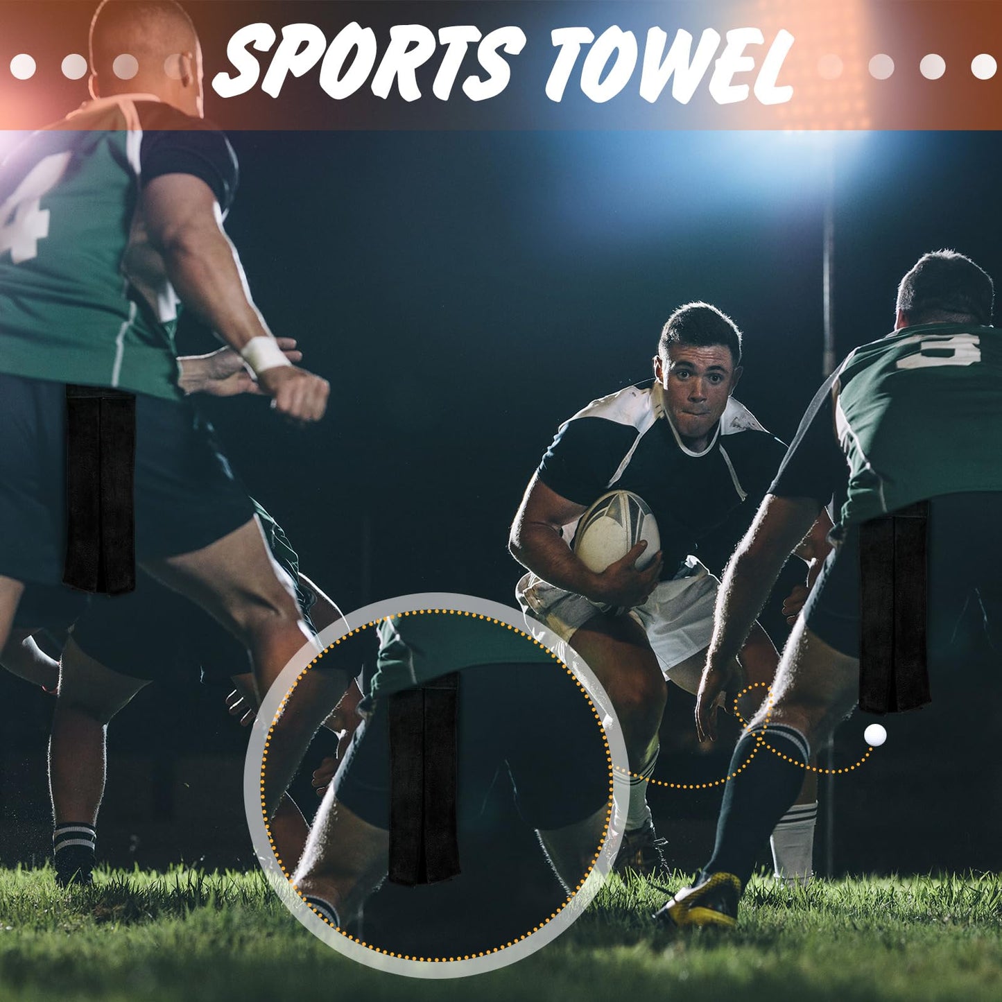 Buryeah 12 Pcs Football Field Towel Closed Loop Accessories Cotton Sports Sweat Towel with Hook and Loop Fastener for Football, Golf, Gym(Black)