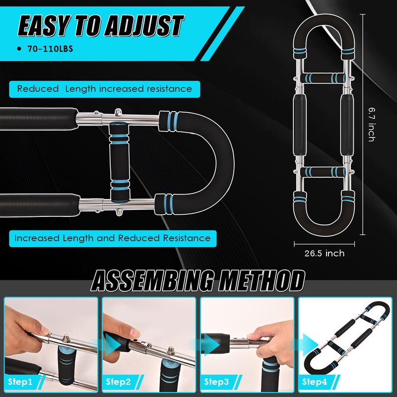 Twister Arm Exerciser, 70-110lb Adjustable Workout Equipment,Twister Arm Exerciser,Chest,Arms, Shoulders and Forearms Muscle Training Fitness Equipment,Portable Power Twister Bar