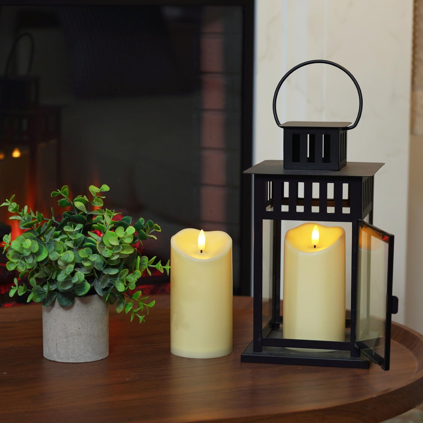 Raycare 6"x3" Outdoor Waterproof Flameless Candles, Battery Operated LED Candles with Remote Control and Timer, Electric Fake Plastic Pillar Candles, Dark Ivory, Set of 2