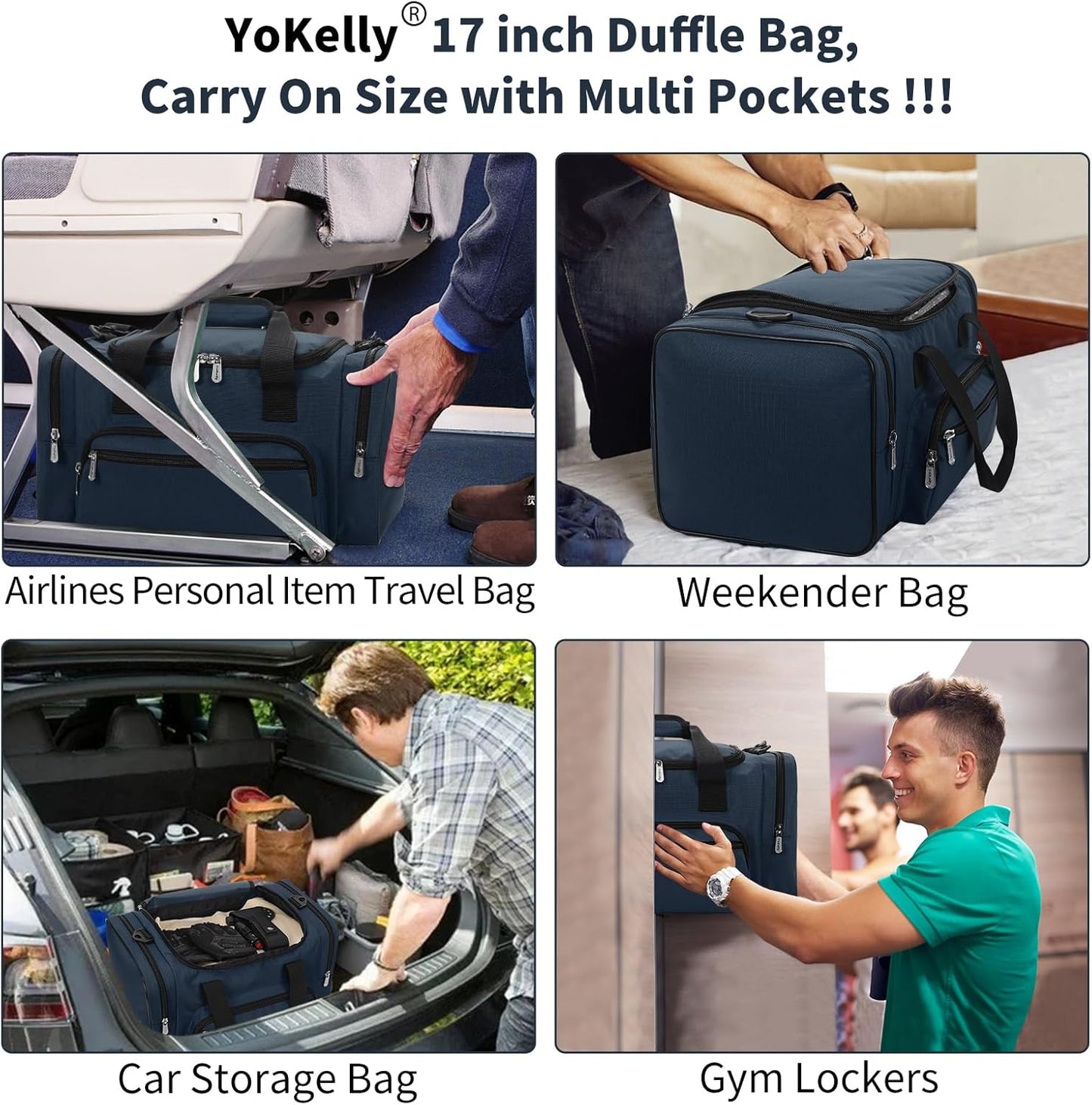 Skiennix Small Duffel Bag - 17-Inch Carry-On Weekender for Travel & Gym | Navy Color