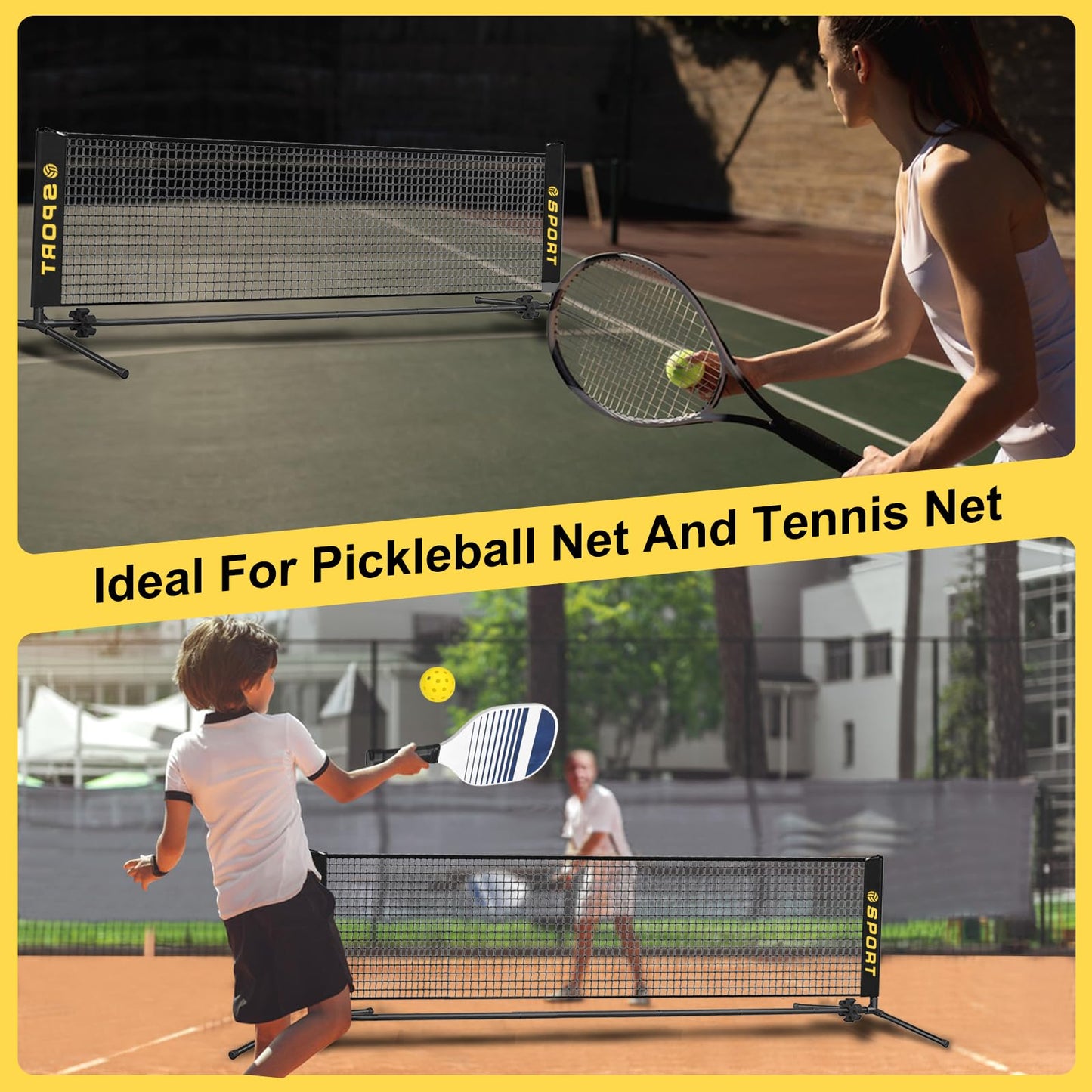 Furypiont 10 FT Mini Portable Volleyball Net Equipment Set with Rubber Volleyball,Pump and Potable Carry Bag.Adjustable Height 2.7FT-5.1FT for Tennis Net,Badminton Net,Soccer Net,Pickleball Net