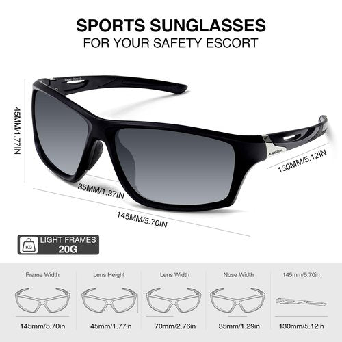 BLACK ORCA Polarized Sports Sunglasses for Men & Women, UV400 Protection Wrap Around Lightweight TR90 Frame for Cycling Driving Fishing Running Golf