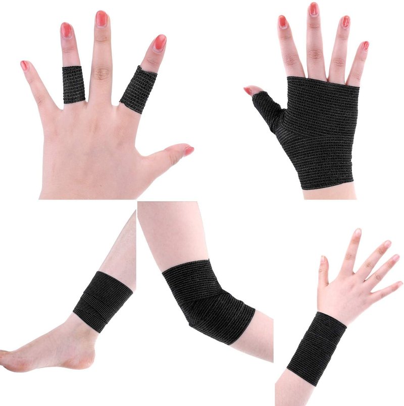 24 Pack Self Adherent Cohesive Bandage Wrap, 2” x 5 Yards Elastic Grip Tape Black Vet Wrap for Dogs, Athletic Bandages Wrap for First Aid Medical, Sports, Ankle, Wrist Sprains