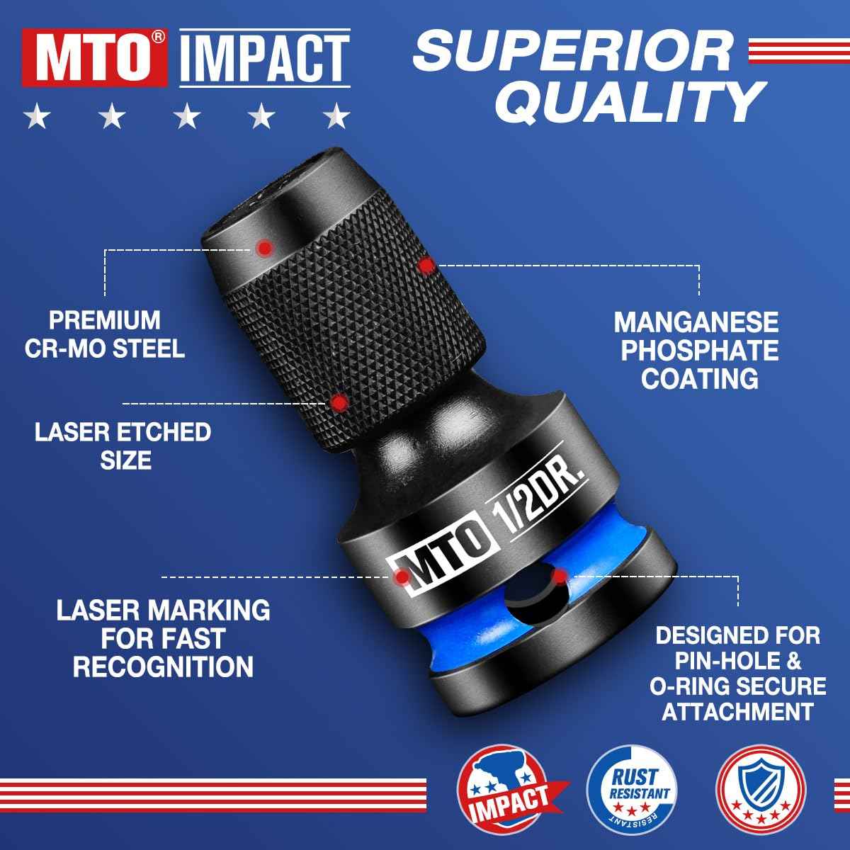 MTO 1/2 3/8 1/4-Inch Square Drive to 1/4-Inch Hex Socket Adapter, 3PCS Quick Release Impact Bit Holder, for Impact Wrench Ratchet, CR-MO