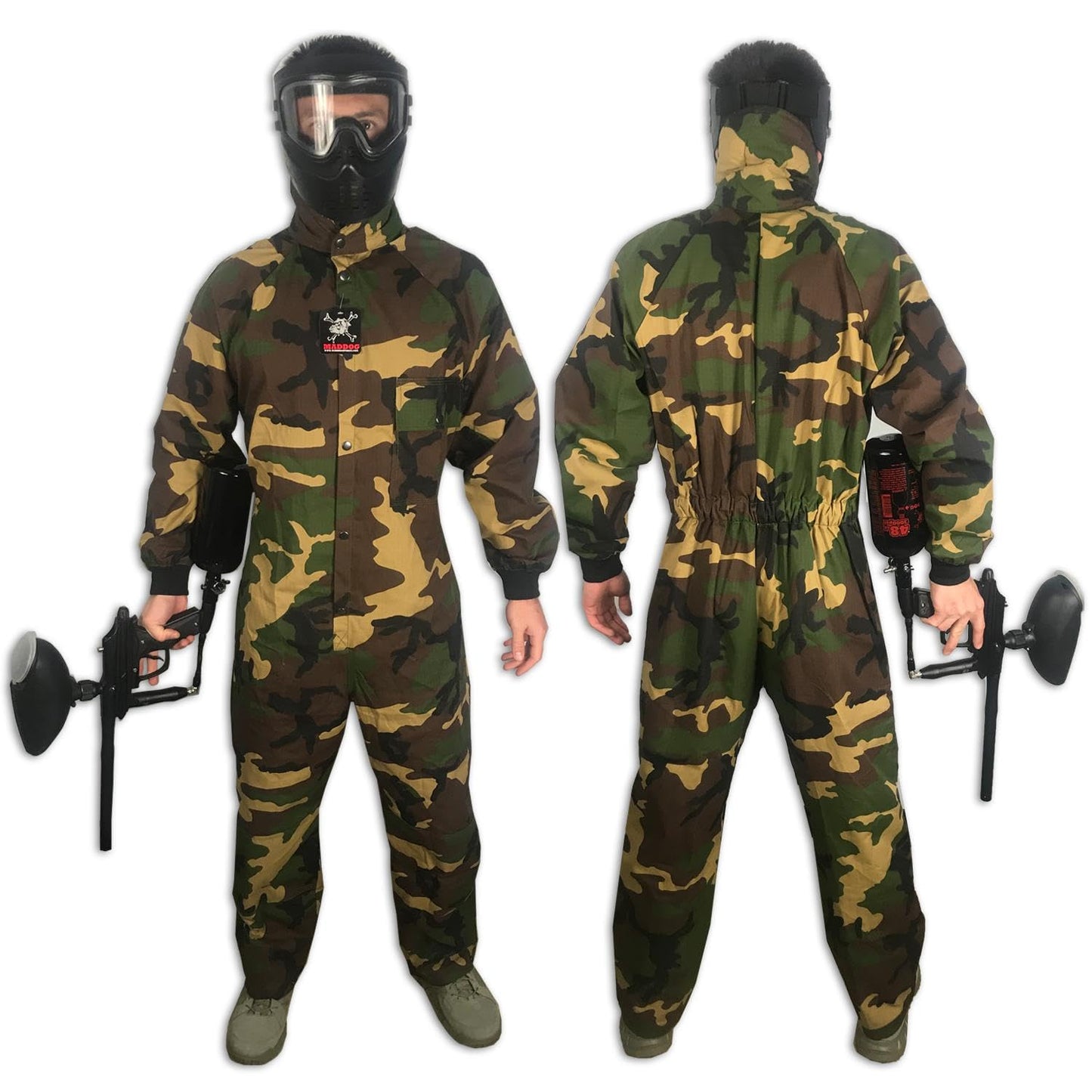 Maddog Durable Ripstop Step-In Coveralls | Full Body Paintball, Airsoft, Mechanic, Outdoor Work Protective Wear Jumpsuit - Camoflauge - 2X-Large