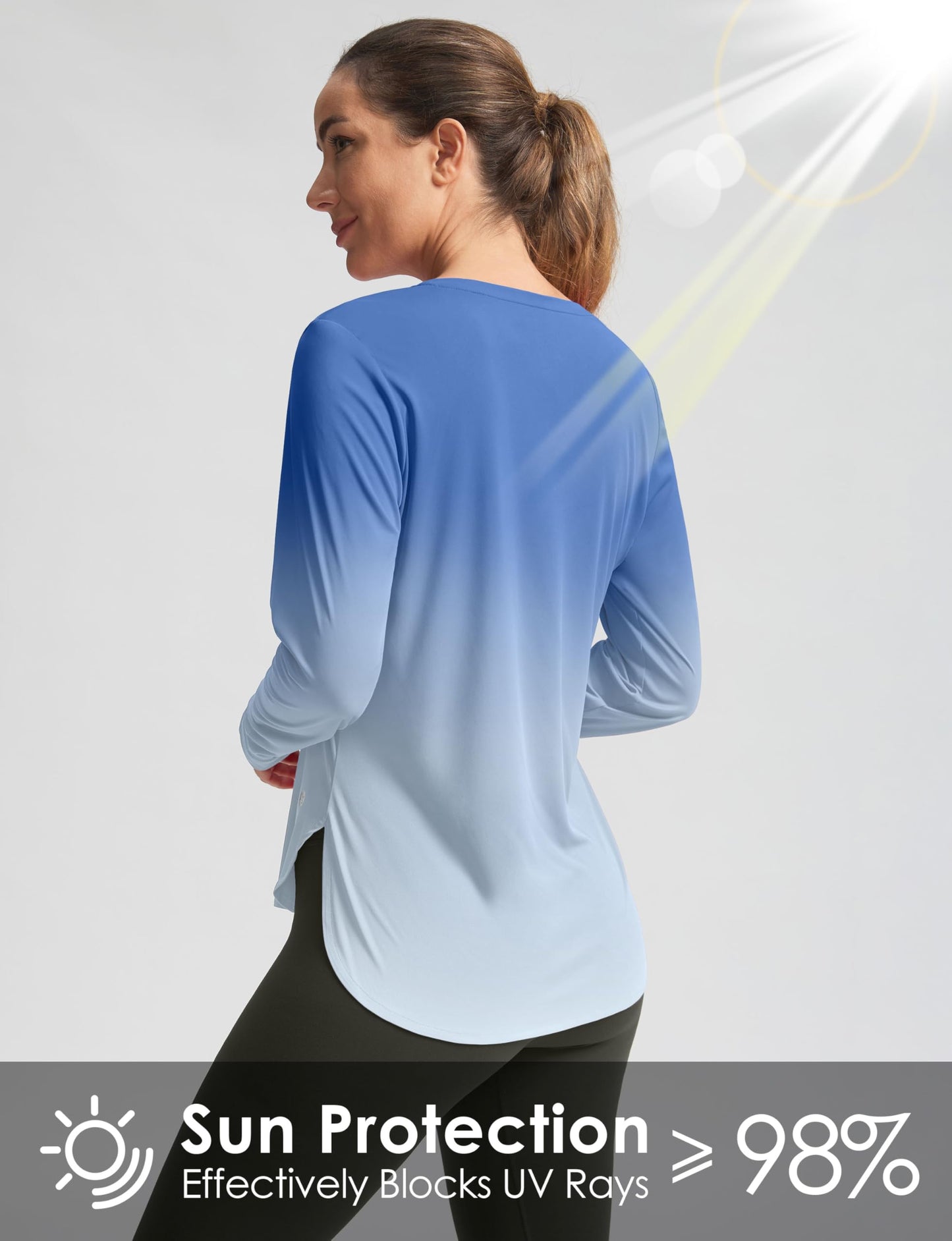 Women's Sun Shirts UPF 50+ Long Sleeve UV Protection Shirt Lightweight Quick Dry Workout Hiking Tops for Women(Blue/White Gradient,M)