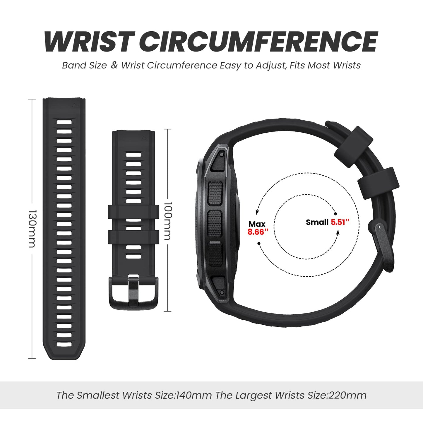 NotoCity Band for Garmin Instinct 2 Watchband Instinct 2 Solar wristband 22mm Soft Silicone Replacement Watch Strap Compatible with Instinct 2 Solar Tactical(Black)