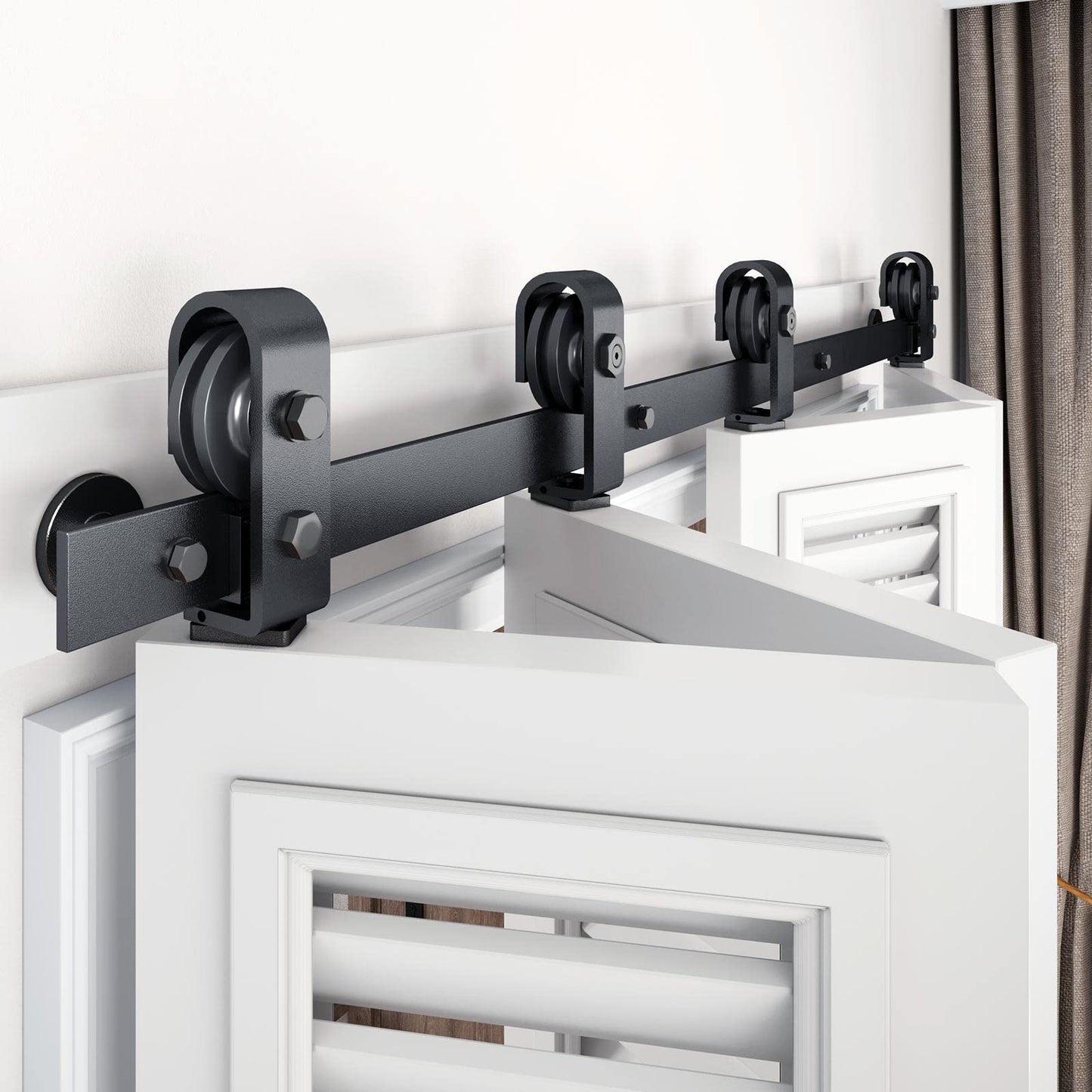 EaseLife 52" Bifold Sliding Barn Door Hardware Track Kit for 4 Closet Door,Top Mount Roller,Slide Smoothly Quietly,Easy Install,Black,Fit for Four 12" Wide Bi-Folding Door (Hardware Only)