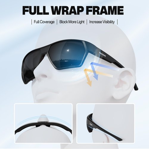 Ynaahi Polarized Sport Sunglasses for Men and Women, Ideal for Fishing Running and Driving, Wraparound UV Protection