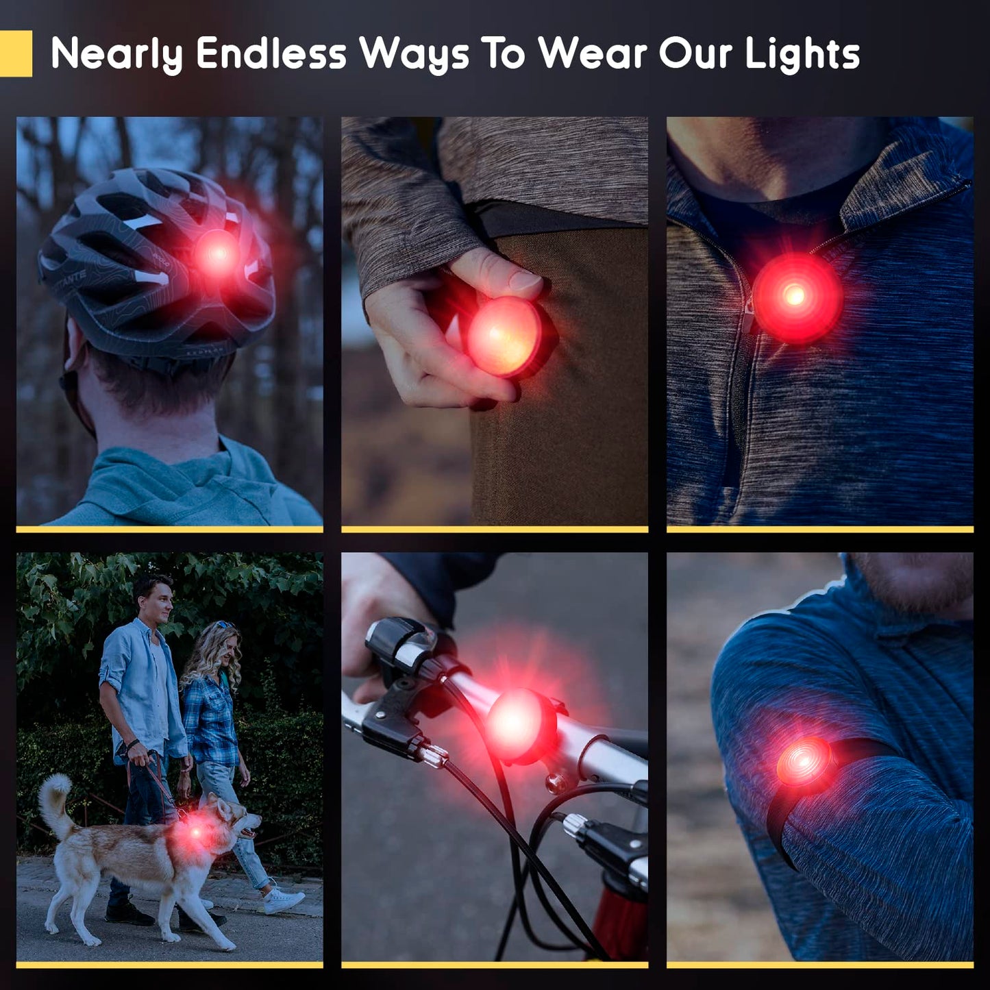 Everbeam E200 LED Bicycle Lights Front and Rear Rechargeable | Powerful Waterproof Safety Clip On LED Light Set, For Runners, Cycling, Dog Walking, Kayaking - Includes Straps For Wearing - 2 Pack, Red