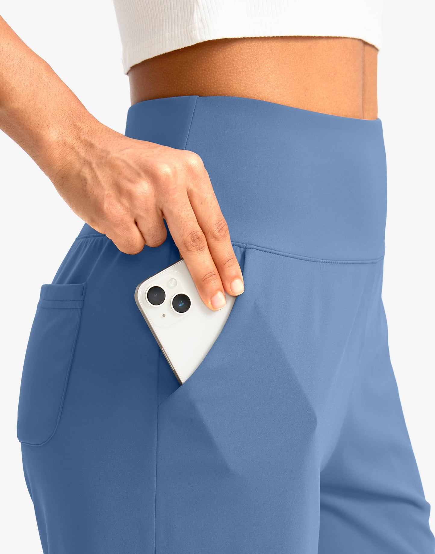G Gradual Women's Bermuda Long Shorts with Pockets 9" High Waisted Knee Length Shorts for Women Walking Athletic Workout(Light Blue,L)