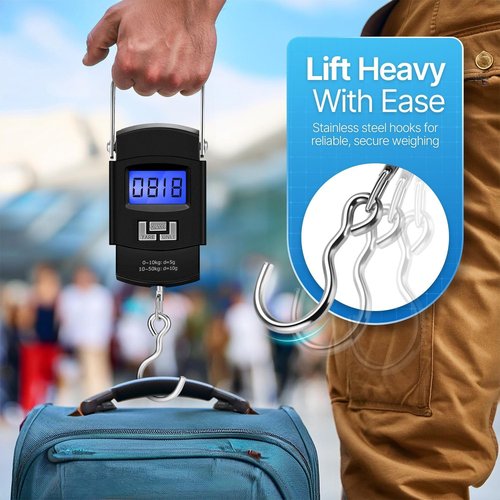 Flexzion Digital Hanging Scale - 110lb Portable Luggage & Fish Scale with LCD Display & Stainless Steel Hook
