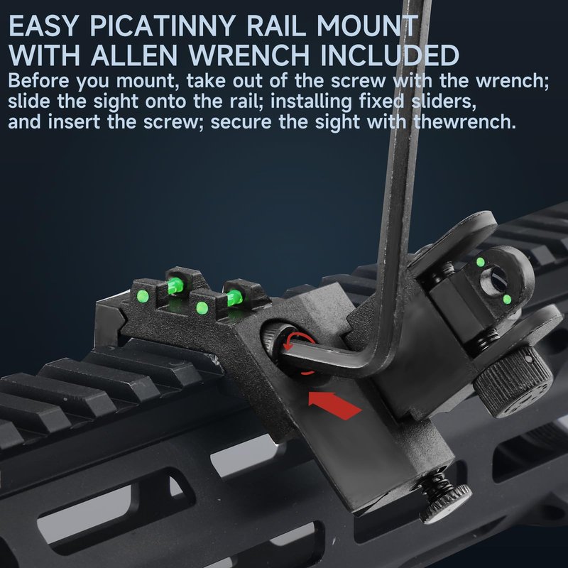 TPRCOL 2nd 45-Degree Flip Up Front and Rear Sights, Black, with Green Red Fiber Optic Dots, Picatinny Rail Mount
