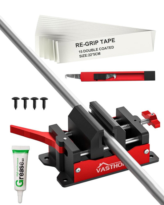 VASTHOME Golf Club Vise Clamp for Regripping Station, Quick Change Grip Installation Kit with Hook Knife & 15 pcs Grip Tapes (2'' x 8.7'' / 5x22cm)