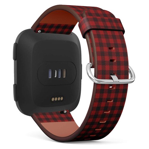 Q-Beans Replacement Band, Compatible with Fitbit Versa/Versa 2 / Versa Lite - Leather Band Bracelet Strap Wristband Accessory with Quick-Release Pins // Red Lumberjack Gingham Buffalo Plaid