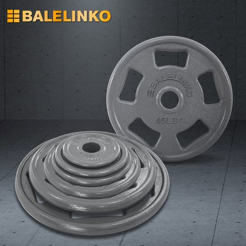 Balelinko Cast Iron 2-Inch Olympic Grip Plate Weight Plate for Strength Training, Weightlifting and Crossfit in Single, 45LB, Gray