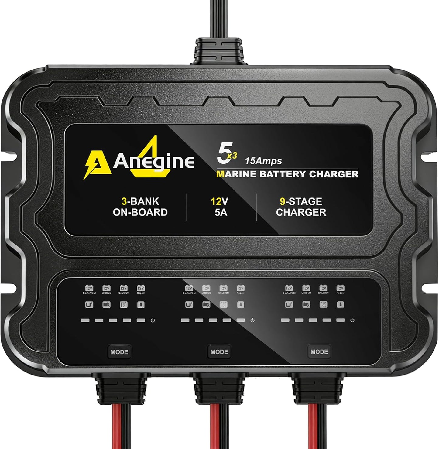 3 Bank Marine Battery Charger - 12V IP68 Waterproof LCD Onboard Charger with Overcharge Protection & Temperature Compensation for Lead-Acid, AGM, EFB, LiFePO4, Lithium | Ideal for Boat, Car, RV