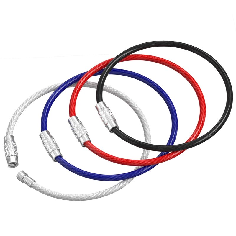 Silipac Large Stainless Steel Wire Keychain Loop Cable, Twist-Lock 6.3" (16 cm) 2mm – Car Keyring & Luggage Tag Carabiner – 4 Pack