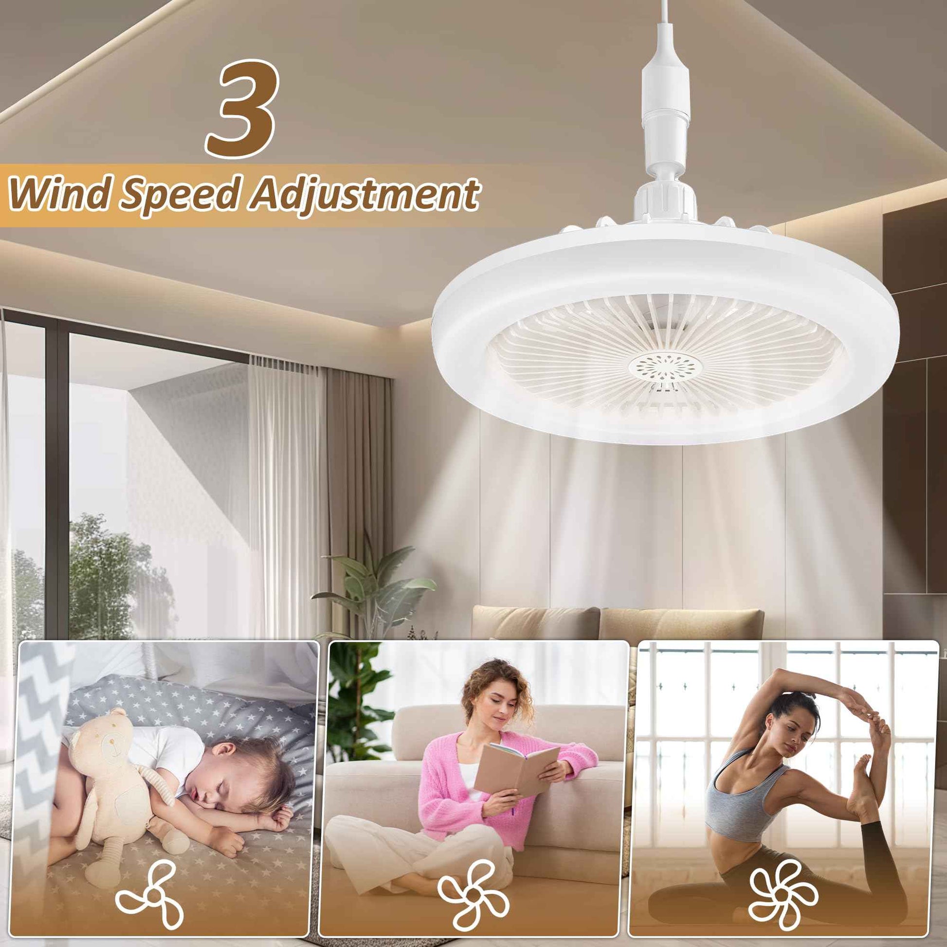 cambk Socket Ceiling Fan Light Screw in with 3 Color Temp, Low Profile Enclosed Dimmable Fanlight with Remote, 10 inch Small Adjustable White E27 LED Ceiling Lights for Bathroom/Bedroom/Garage