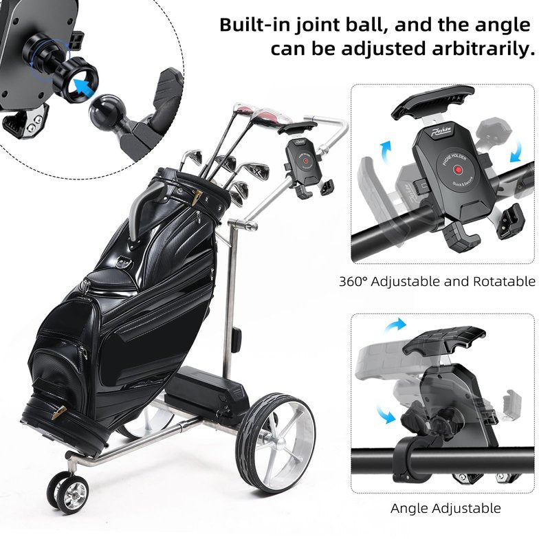 Roykaw Golf Push Cart Phone Holder Mount Compatible with Caddytek,Clicgear,Sun Mountain,Rovic, Caddy, Bag Boy,Golf Push Cart Accessories for Cell Phones,Full Silicone Protection/ 360°Rotatable