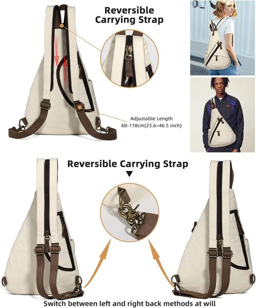 KL928 Canvas Sling Bag - Stylish Small Crossbody Backpack for Men & Women | Beige Color