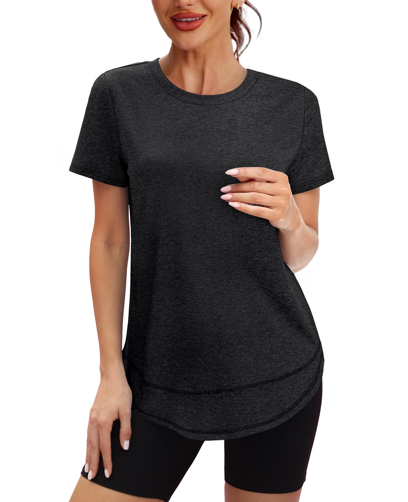 Short Sleeve Shirts for Women Workout Pilates Outfits Tennis Summer Tops 2026 Beach Vacation Clothes Black M