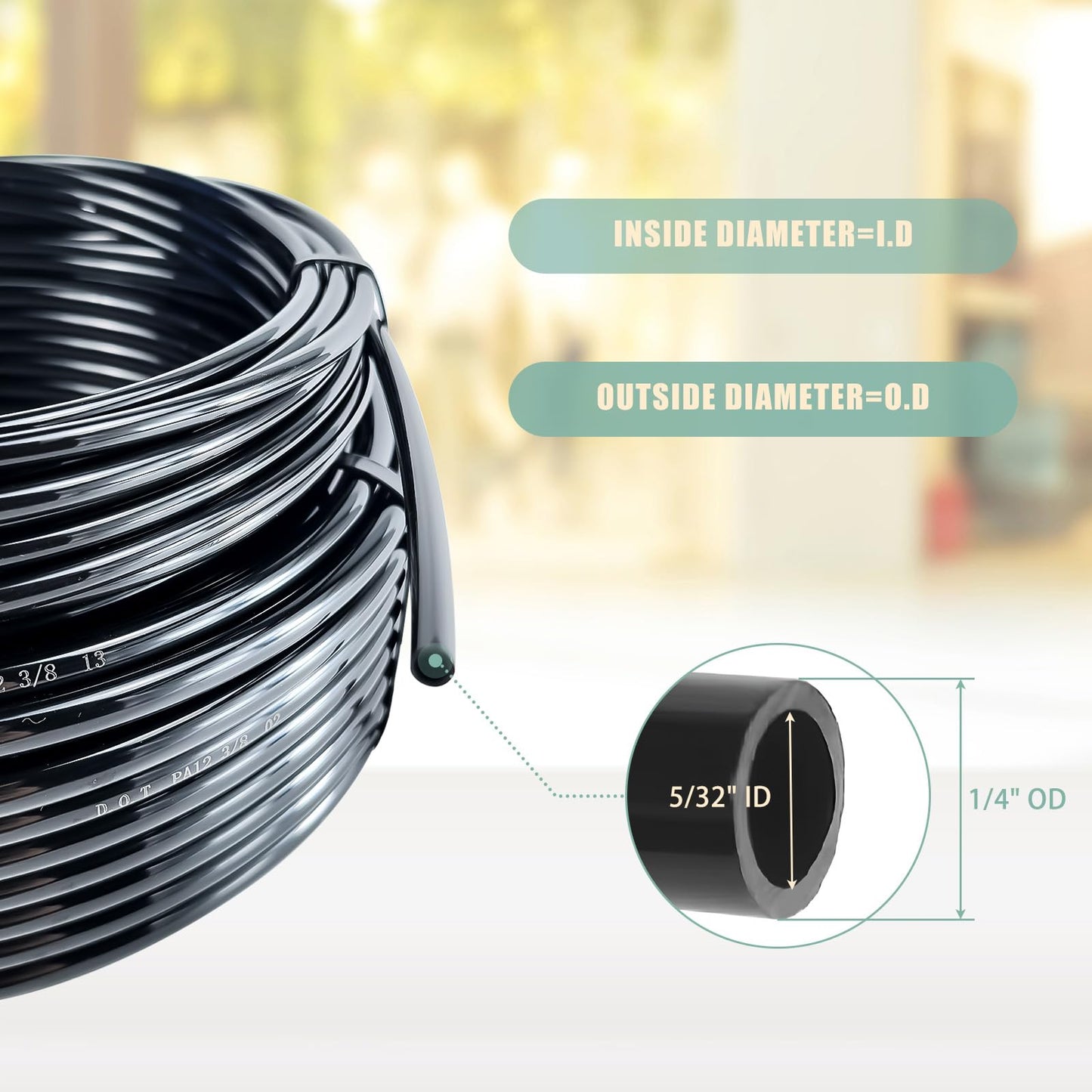 1/4" OD Black Nylon Air Brake Tubing - 35ft -Air Line - Pneumatic Air Hose for Trucks & Trailers-DOT Approved for Air Brake Tubing Suspension Or Fluid Transfer