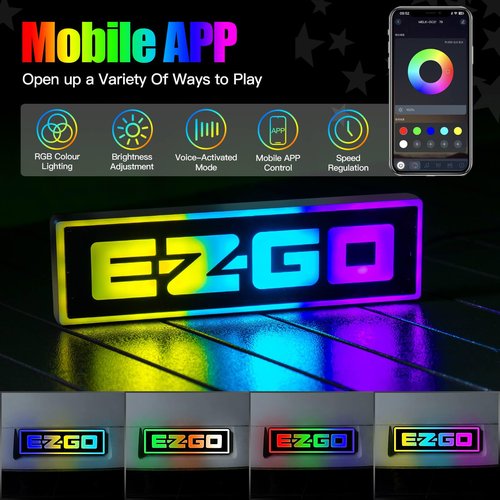 NOKINS RGB Magic Color Golf Cart Front Emblem for EZGO TXT 1994-2013, 9.25"2.7", Stainless Steel, Replaces OEM 71597G01, Black, Golf Cart Accessory