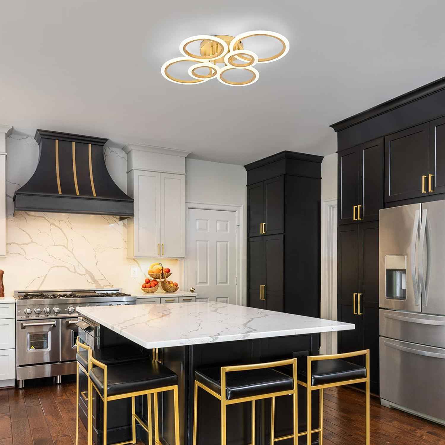 Modern LED Flush Mount Ceiling Light - 4 Rings 4000K Fixture for Kitchen & Living Room