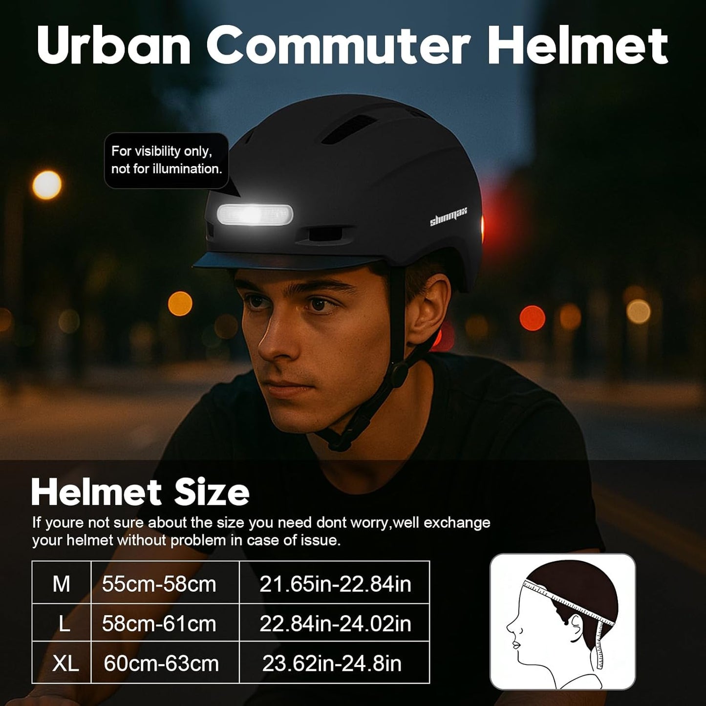 Shinmax Bike Helmet - Adult Cycling Helmet with USB Rechargeable LED Lights for Men & Women