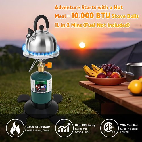 Camping Stove Propane, Portable Backpacking Cooker with Single Burner, Adjustable Flame, Foldable Base, Camp Stove Kit for Outdoor Cooking, Hiking, Emergency Essential (Fuel not Included)
