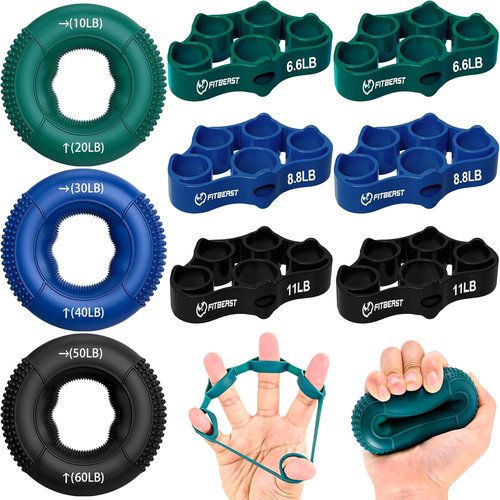 FitBeast Grip Strength Trainer - 9-Piece Forearm & Finger Exerciser Kit for Targeted Strength & Recovery