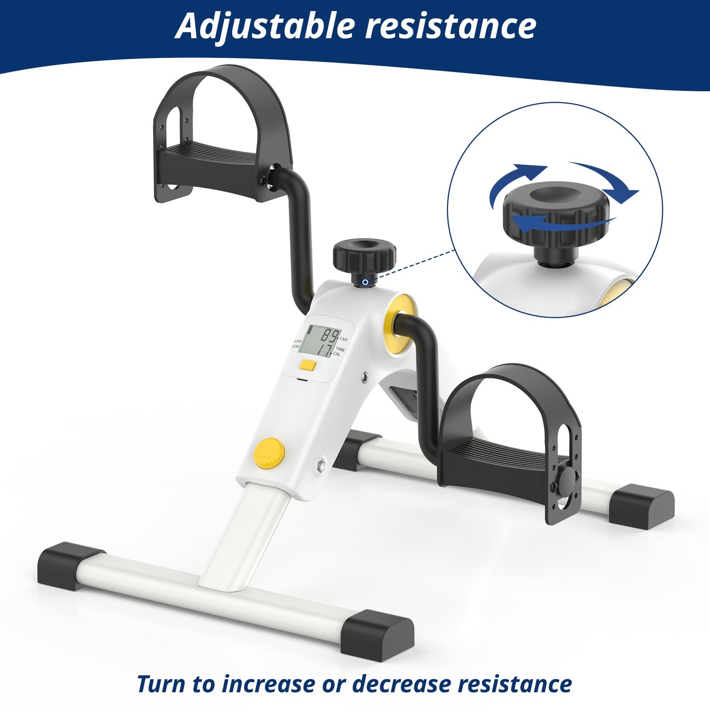 Pedal Exerciser Mini Stationary Cycle with Adjustable Resistance, Under Desk Bike for Home Exercise Equipment, Lightweight and Compact